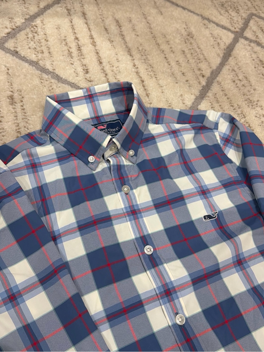 Vineyard Vines Button Down Shirt Mens XS Blue Purple Plaid Slim Fit Whale Shirt